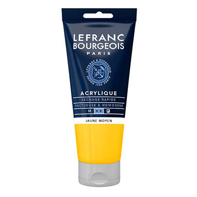 Краска акриловая Lefranc Fine Acrylic Color, Serie 1, 80 мл, #198 Желтый (Medium yellow)