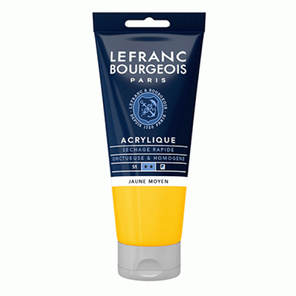 Фарба акрилова Lefranc Fine Acrylic Color, Serie 1 №198 Жовта (Medium yellow), 80 мл.