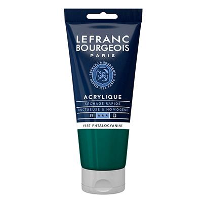 Краска акриловая Lefranc Fine Acrylic Color, Serie 1, 80 мл, #598 Фталоцианиновый зеленый (Phthalocyanine green)