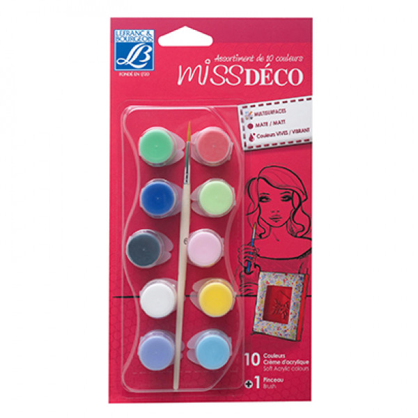 Набір акрилу, матові Miss Deco set Deco Matt, 10шт + пензлик