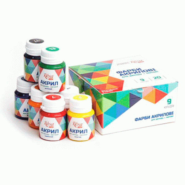 Набір акрилових фарб для декору, 9х20 мл