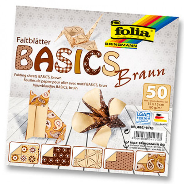 Набір паперу для орігамі Folia Basic, 15х15 см, коричневий