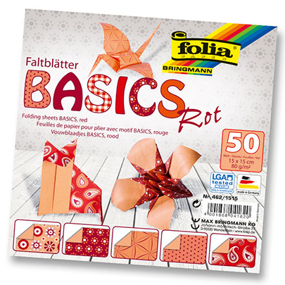 Набор бумаги для оригами Folia Basic, 15х15 см, красный