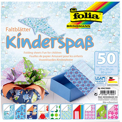 Набор бумаги для оригами Folia Kids, 20х20 см, 80 гр., 50 листов