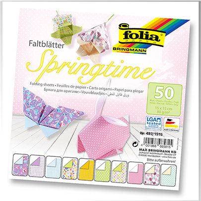 Набор бумаги для оригами Folia Springtime, 15х15 см, 80 гр., 50 листов