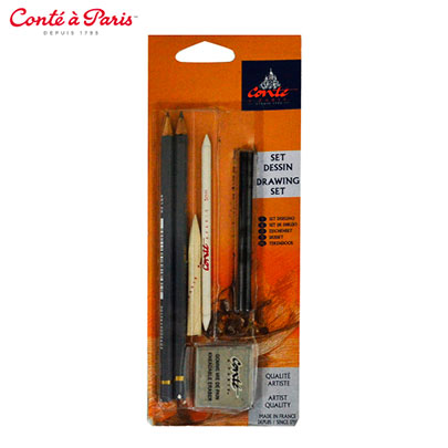 Набор для эскизов Conte Drawing Set, 2 карандаша, 2 комеля, угля, клячка