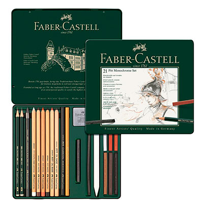 Набор Faber Castell Pitt Monochrome Set, металлическая коробка, 21 предмет