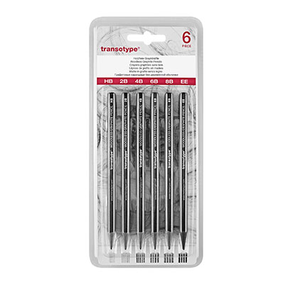 Набор угольных карандашей Transotype, 6 шт (HB,2B,4B,6B,8B,EE)