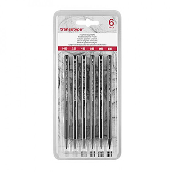Набор угольных карандашей Transotype, 6 шт (HB,2B,4B,6B,8B,EE)