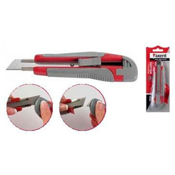 Ніж канцелярський Axent, 18 мм, прорезинена ручка, в блістері + 2 леза